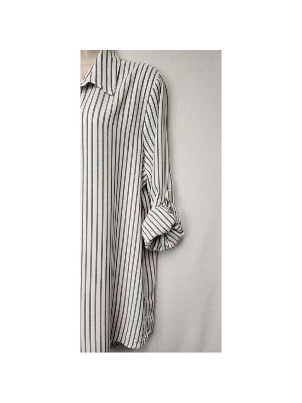 Calvin Klein Striped Blouse Long Sleeve Lo-Hi Button-up Shirt White/Gray XL - Picture 5 of 9